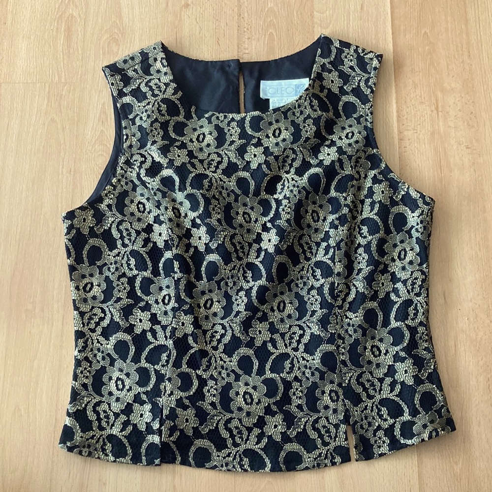 Black and gold lace Cleo sleeveless top